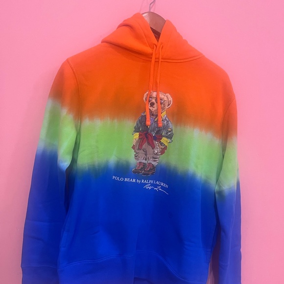 Polo by Ralph Lauren Men's Orange Green and Blue Bear Hoodie